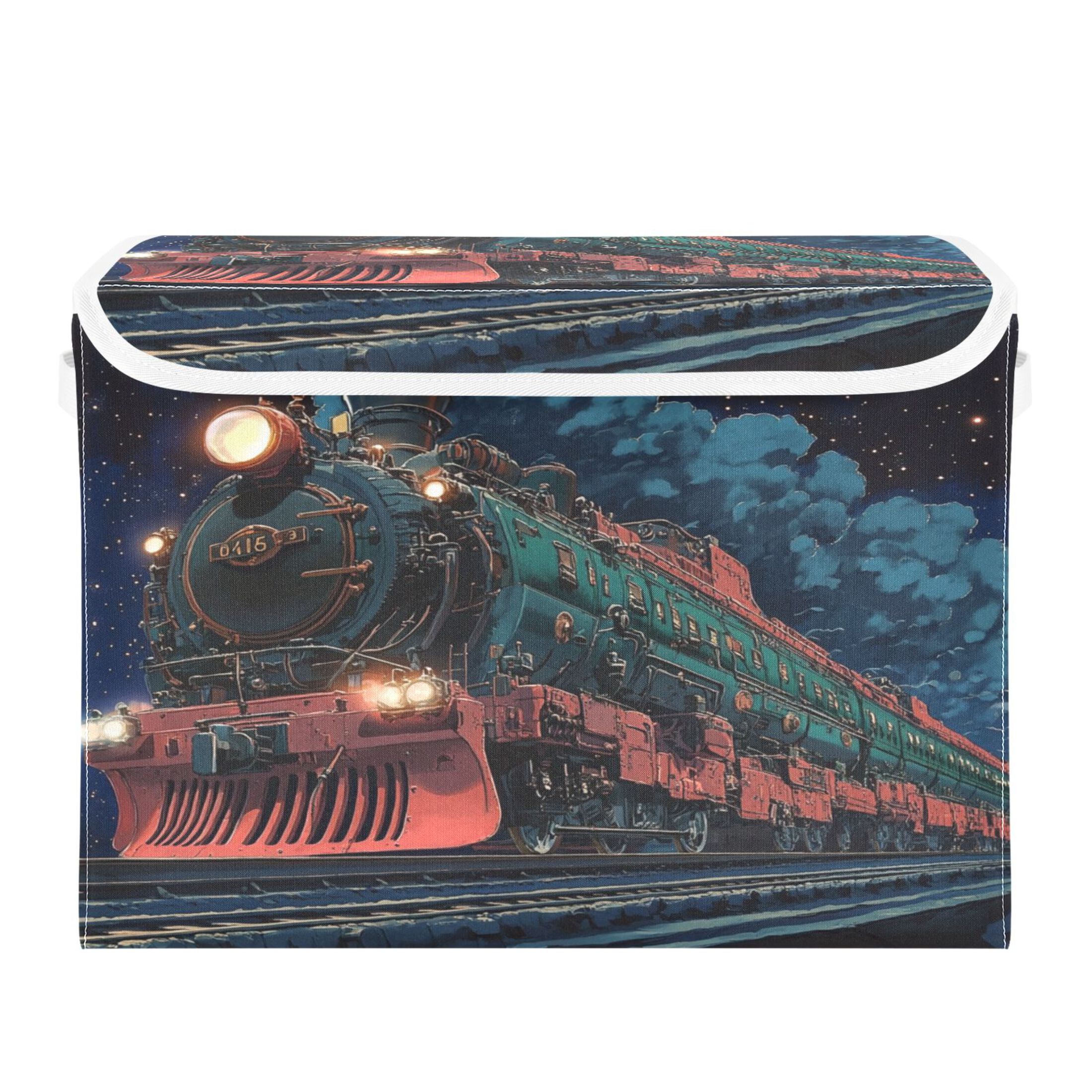 WOBOGO Green Train Large Collapsible Storage Box Flip Lid Fabric ...