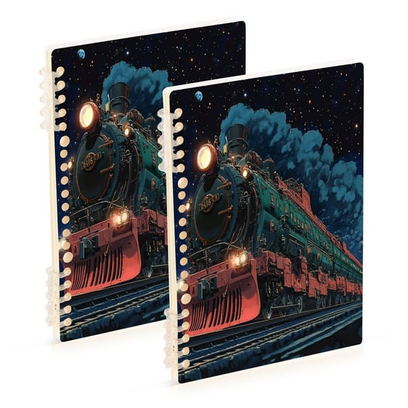 WOBOGO Green Train Notebook College Horizontal Grid Paper Ink Spill Resistant Water Resistant Cover 8.3x5.7x0.4in