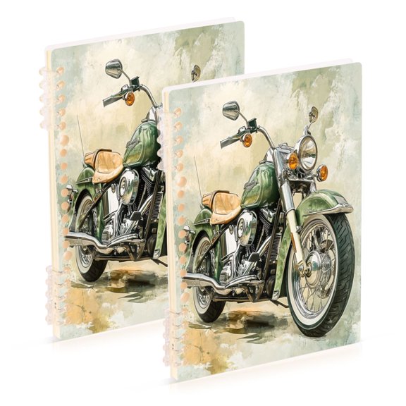 WOBOGO Green Vintage Motorcycle Notebook College Horizontal Grid Paper Ink Spill Resistant Water Resistant Cover 8.3x5.7x0.4in