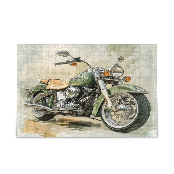 WOBOGO Green Vintage Motorcycle Puzzle Challenge 500 Piece Jigsaw Suitable for Game Night Finished Size 20.5 x 14.9in