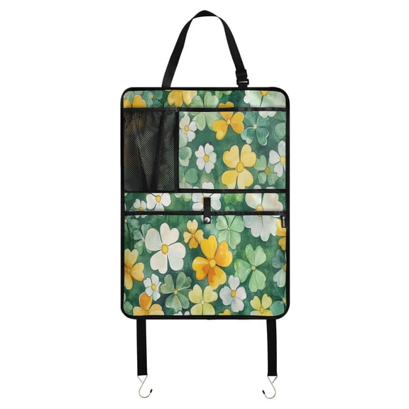 WOBOGO Green Yellow Blossoms Pattern Backseat Car Organizer Footed Universal Car with Touch Screen Tablet Holder Rear Seat Protector