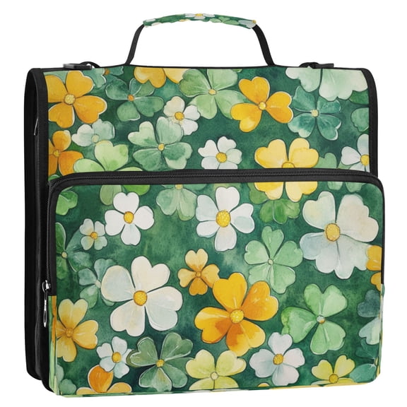 WOBOGO Green Yellow Blossoms Pattern Ring Binder Bag 1.5in Folder Organizer with Shoulder Strap for 13Inch Laptop and 500 Sheets of Paper