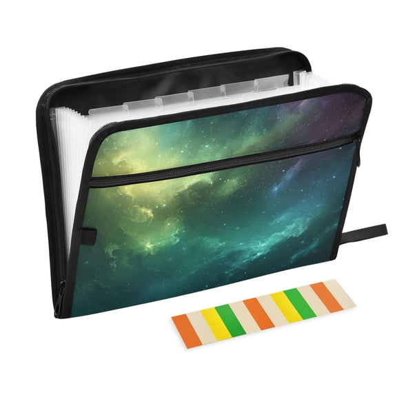 WOBOGO Greenish Galaxies Expanding File Folder Letter Size Accordion Filing Organizer 13 Pocket Separate Organ Pocket