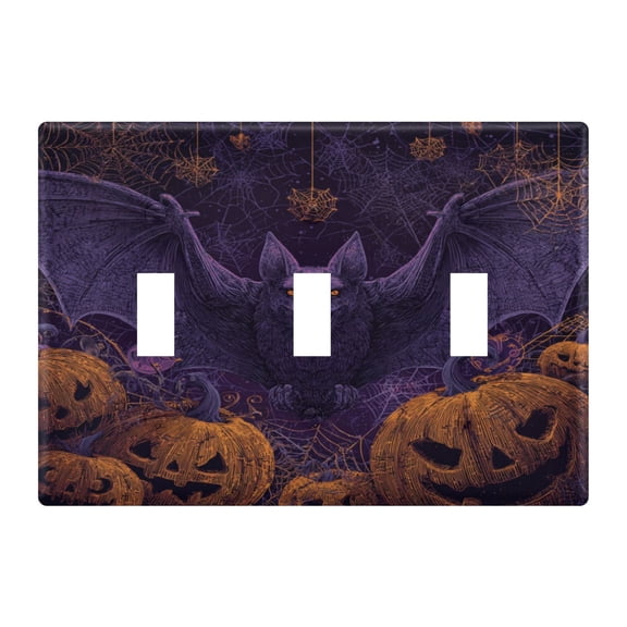 WOBOGO Halloween Bat 3-hole Switch Plates PC Flame Retardant Plastic Material Glossy Finish Smooth Touch 6.37x4.48x0.27in