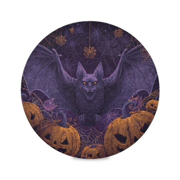 WOBOGO Halloween Bat Round Placemats Set of 1 Heat Resistant Washable Kitchen Table Decorations 15.4in