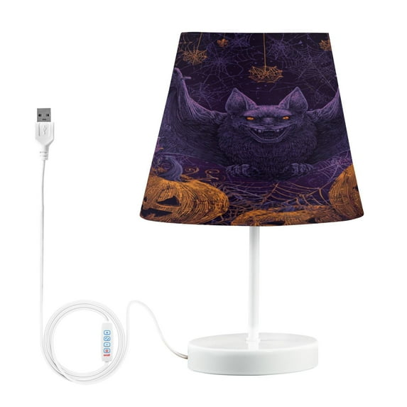 WOBOGO Halloween Bat Table Lamps Bedroom 3-Speed Dimmable Farm Style with Fabric Shade for Reading and Home Office