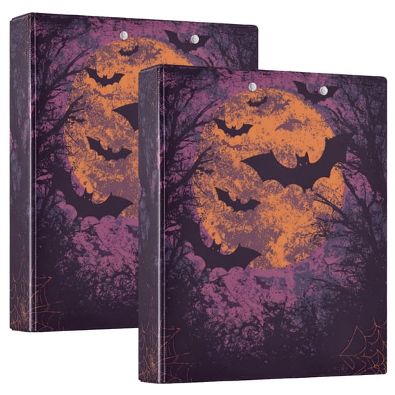 WOBOGO Halloween Bats File Folders Extra Large Capacity to Hold 200 Sheets of Documents Hard Shell Ring Binder for School Home Office