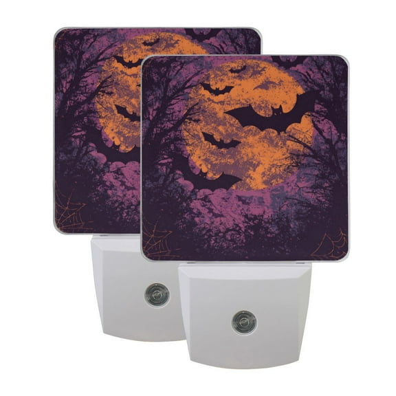 WOBOGO Halloween Bats LED Night Light 2 Pcs Set 0.5 Watt Wall Plug in Dusk to Dawn Automatic Switch Soft White Light