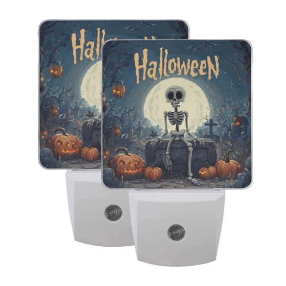 WOBOGO Halloween Cartoon Skeleton LED Night Light 2 Pcs Set 0.5 Watt Wall Plug in Dusk to Dawn Automatic Switch Soft White Light