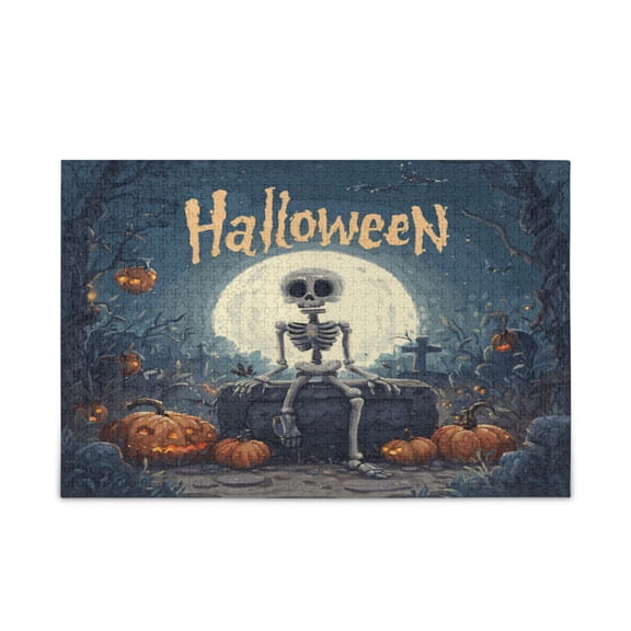 WOBOGO Halloween Cartoon Skeleton Puzzle Challenge 500 Piece Jigsaw Suitable for Game Night Finished Size 20.5 x 14.9in