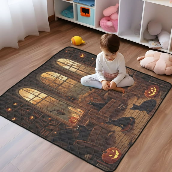 WOBOGO Halloween Cat Baby Playmats Extra Large Waterproof Rollable Activity Pads for Toddlers 50×50inch