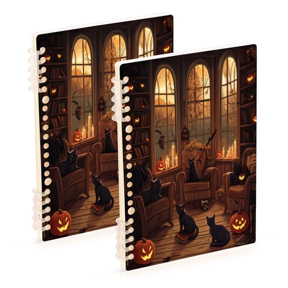 WOBOGO Halloween Cat Notebook College Horizontal Grid Paper Ink Spill Resistant Water Resistant Cover 8.3x5.7x0.4in