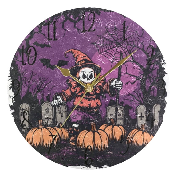 WOBOGO Halloween Clown Wall Clock 10in Silent Mechanism Battery Operated Retro Style for Living Room Bedroom and Kitchen Gold Pointer