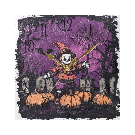 WOBOGO Halloween Clown Wall Clock 7.78 Inch Battery Operated Silent Unit Square Rustic Vintage Style for Home Bedroom Office Gold Pointer