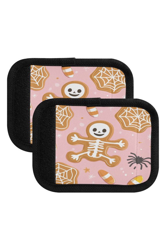 Halloween Cookies and Gingerbread Men Pattern Luggage Handle Wrap 2Pcs Made of Neoprene is Soft and Flexible Suitable for Many Bags Shoulder Pads.