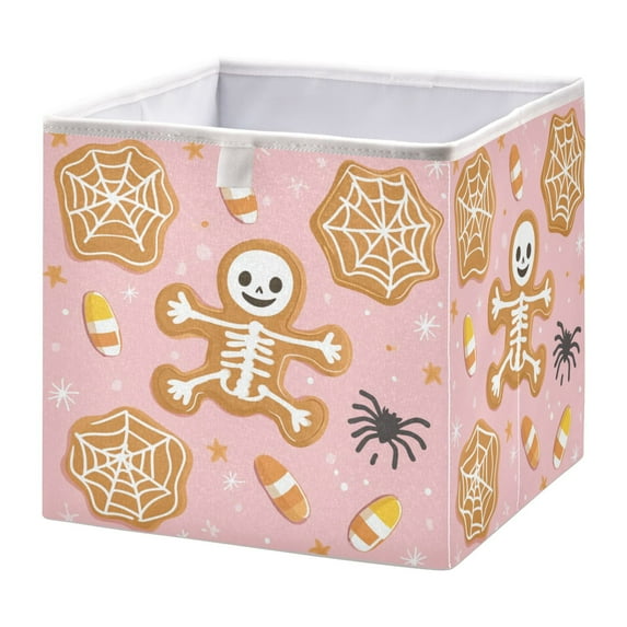 WOBOGO Halloween Cookies and Gingerbread Men Pattern Storage Basket Foldable Easy to Clean Durable with Hollow Support Plate with Handle 11.02×11.02×11.02 in