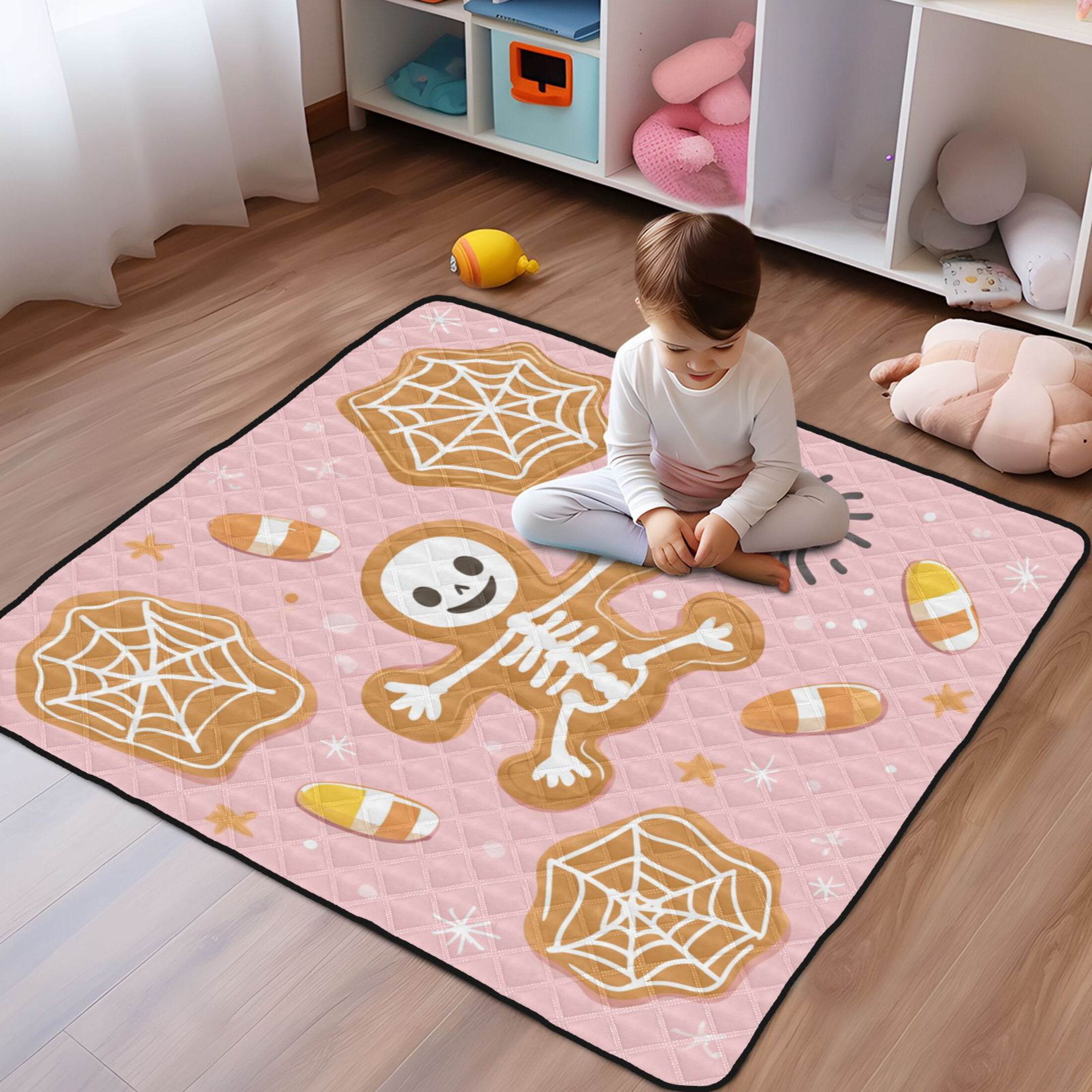 WOBOGO Halloween Cookies and Gingerbread Men Pattern Baby Playmats Extra Large Waterproof Rollable Activity Pads for Toddlers 50×50inch