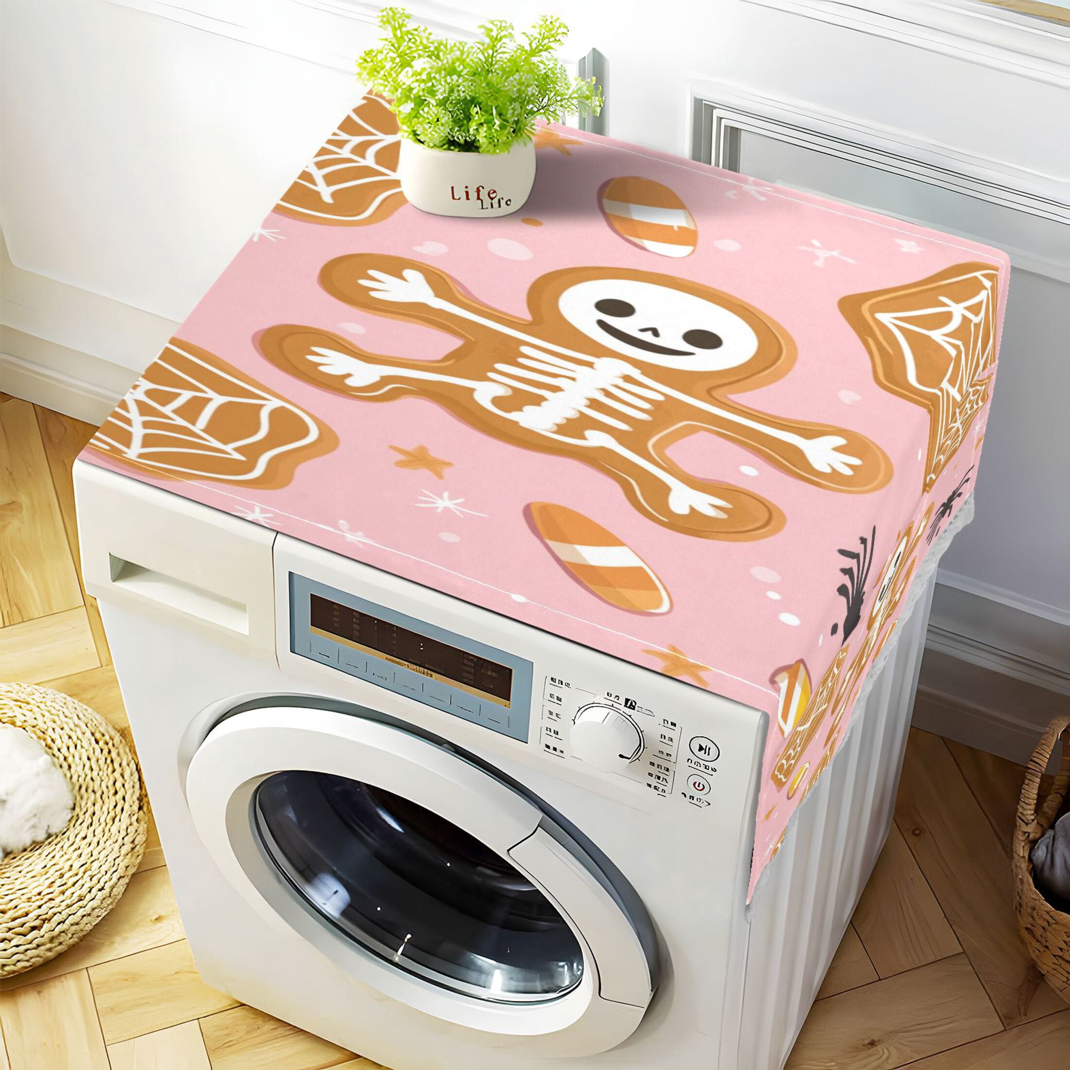 WOBOGO Halloween Cookies and Gingerbread Men Pattern Washing Machine Cloth Dryer Refrigerator Top Cover Protective Non-Slip Mat For Kitchen Laundry