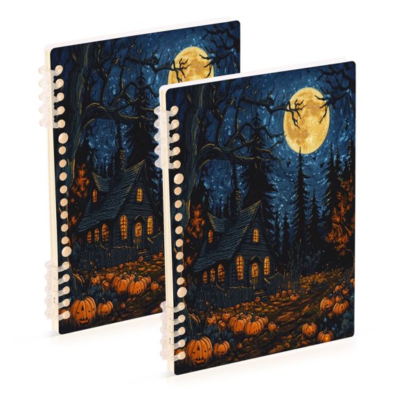 WOBOGO Halloween Decorated Cabin Notebook College Horizontal Grid Paper Ink Spill Resistant Water Resistant Cover 8.3x5.7x0.4in