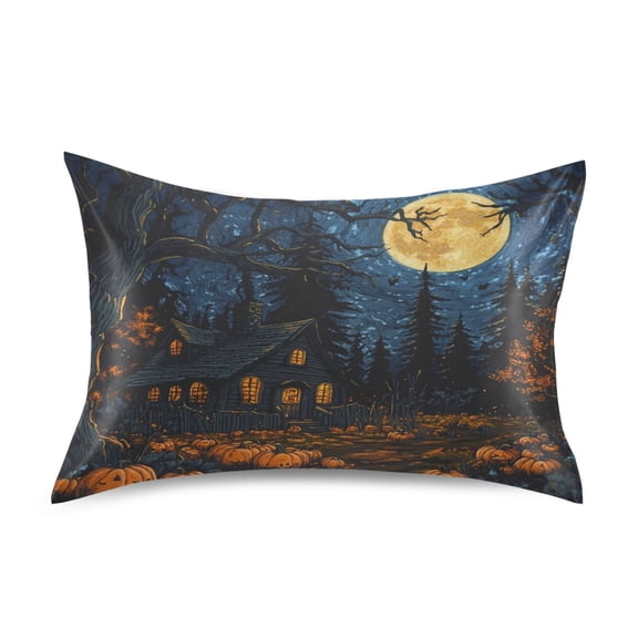 WOBOGO Halloween Decorated Cabin Satin Pillowcase Soft Smooth Envelope Design Comfortable Bedding Essentials 20×26in