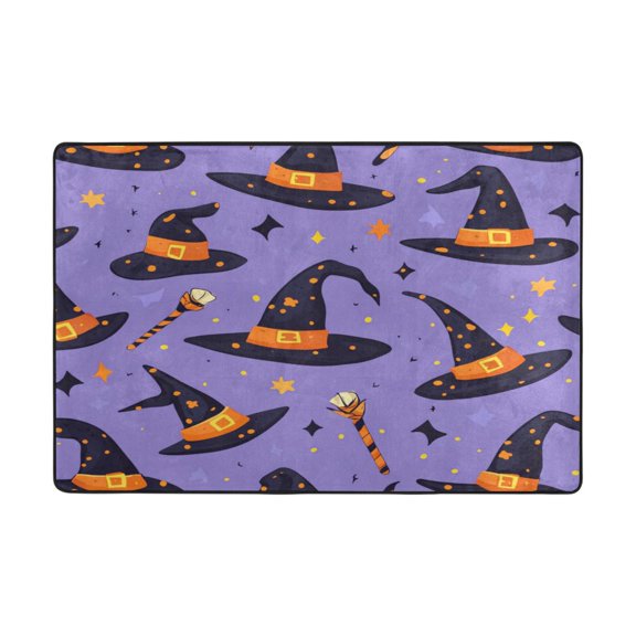 WOBOGO Halloween Magic Hat Carpet Non-Slip Rugs Soft Doormat 72×48in Living Dining Room Bedroom Decorative