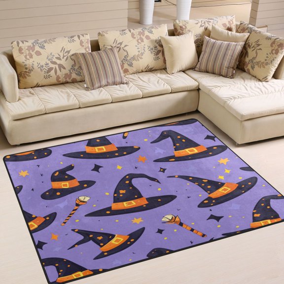 WOBOGO Halloween Magic Hat Carpet Non-Slip Rugs Soft Doormat 80×58in Living Dining Room Bedroom Decorative