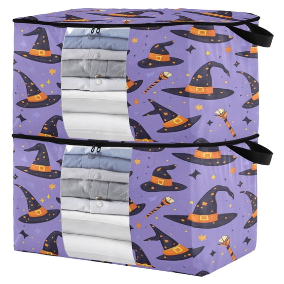 WOBOGO Halloween Magic Hat Clothes Storage 2Pack Foldable Thick Fabric Blanket Organizer Bag with Handle 21.65×13.78×12.4in