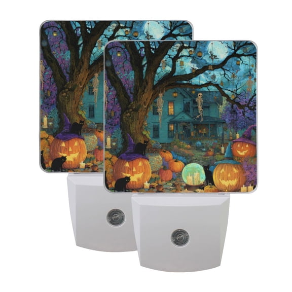 WOBOGO Halloween Moonlight LED Night Light 2 Pcs Set 0.5 Watt Wall Plug in Dusk to Dawn Automatic Switch Soft White Light