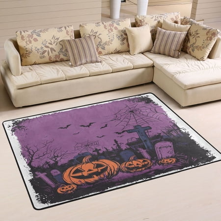 WOBOGO Halloween Night Background with Spooky Pumpkins Carpet Non-Slip Rugs Soft Doormat 36×24in Living Dining Room Bedroom Decorative