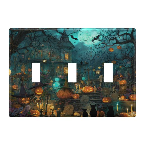 WOBOGO Halloween Party Night 3-hole Switch Plates PC Flame Retardant Plastic Material Glossy Finish Smooth Touch 6.37x4.48x0.27in
