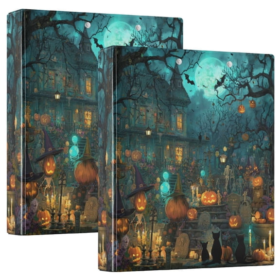 WOBOGO Halloween Party Night File Folders Extra Large Capacity to Hold 200 Sheets of Documents Hard Shell Ring Binder for School Home Office