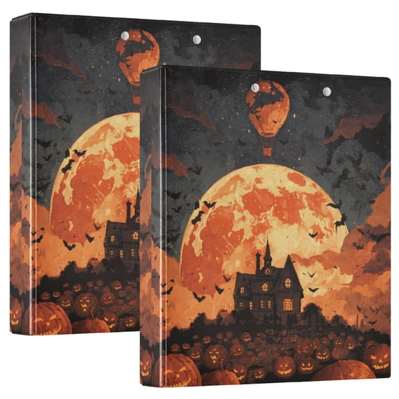 WOBOGO Halloween Pumpkin House File Folders Extra Large Capacity to Hold 200 Sheets of Documents Hard Shell Ring Binder for School Home Office