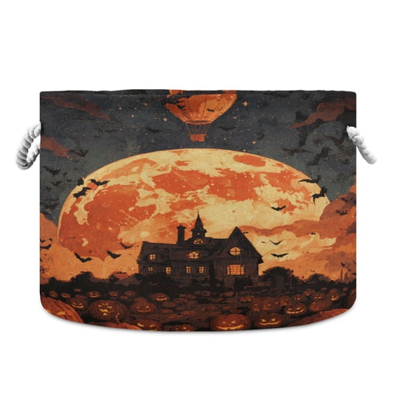 WOBOGO Halloween Pumpkin House Toy Storage Basket 2014in Canvas Laundry Hamper for Living Room Kids Room Bathroom Organizer
