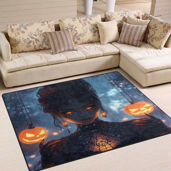 WOBOGO Halloween Queen Carpet Non-Slip Rugs Soft Doormat 63×48in Living Dining Room Bedroom Decorative