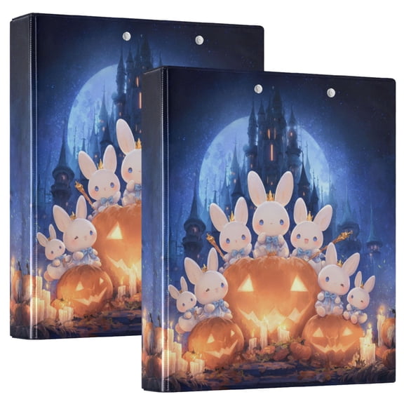 WOBOGO Halloween Rabbits File Folders Extra Large Capacity to Hold 200 Sheets of Documents Hard Shell Ring Binder for School Home Office