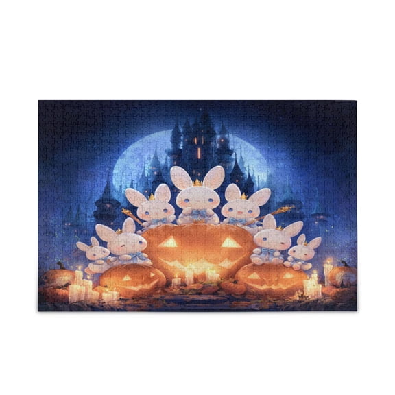 WOBOGO Halloween Rabbits Puzzle Challenge 500 Piece Jigsaw Suitable for Game Night Finished Size 20.5 x 14.9in