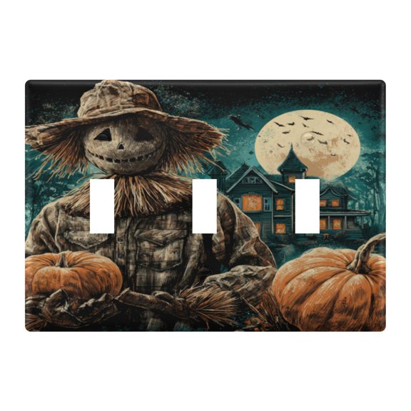 WOBOGO Halloween Scarecrow 3-hole Switch Plates PC Flame Retardant Plastic Material Glossy Finish Smooth Touch 6.37x4.48x0.27in
