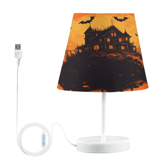WOBOGO Halloween The Castle Table Lamps Bedroom 3-Speed Dimmable Farm Style with Fabric Shade for Reading and Home Office