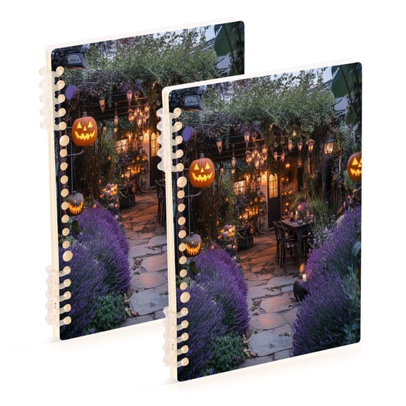 WOBOGO Halloween-inspired Garden Notebook College Horizontal Grid Paper Ink Spill Resistant Water Resistant Cover 8.3x5.7x0.4in