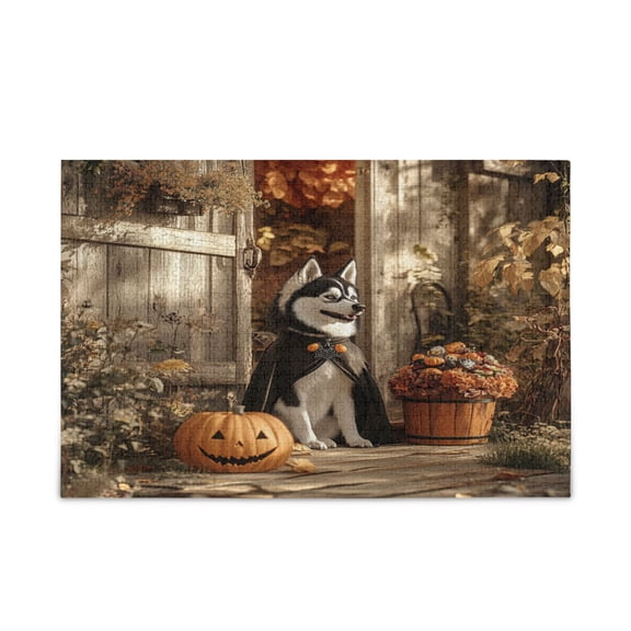 WOBOGO Hallowween Husky Puzzle Challenge 1000 Piece Jigsaw Suitable for Game Night Finished Size 29.5 x 19.7in