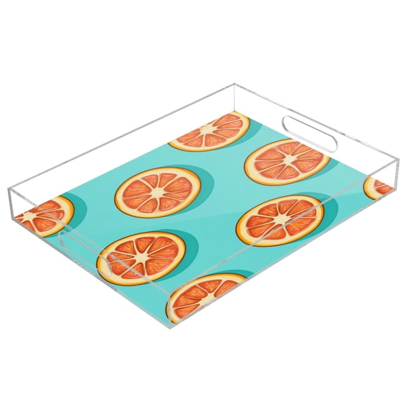 WOBOGO Halved Orange Pattern Acrylic Serving Trays 15.7x11.8 Inch Spill Proof Clear Decorative Organizer with Handle