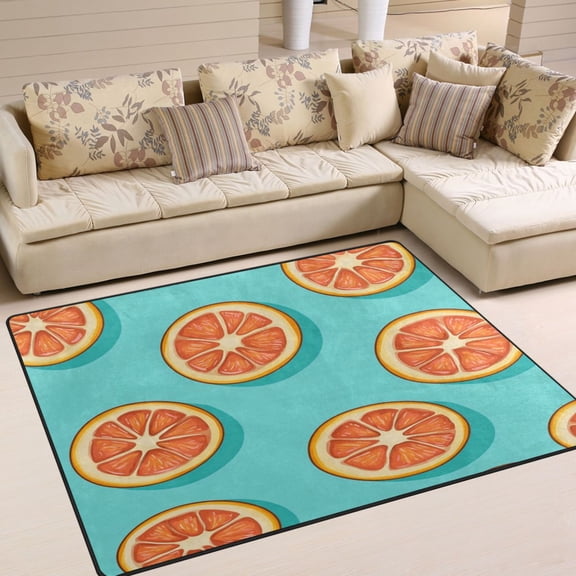 WOBOGO Halved Orange Pattern Carpet Non-Slip Rugs Soft Doormat 63×48in Living Dining Room Bedroom Decorative