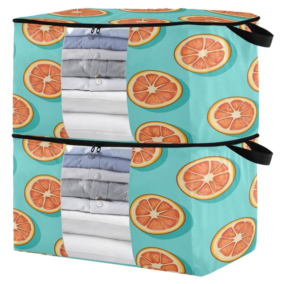 WOBOGO Halved Orange Pattern Clothes Storage 2Pack Foldable Thick Fabric Blanket Organizer Bag with Handle 21.65×13.78×12.4in