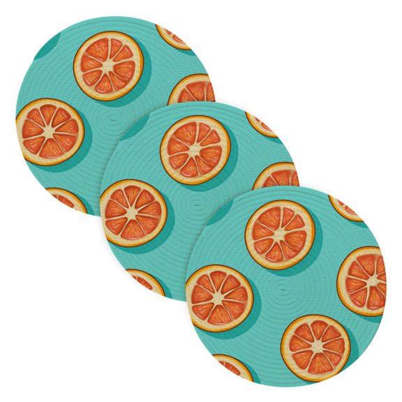 WOBOGO Halved Orange Pattern Coil Placemats 3pcs Resistant Hot Pads Mat for Table Counter Cooking Potholder 15in