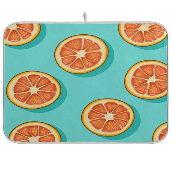 WOBOGO Halved Orange Pattern Kitchen Drying Mat Heat Resistant Drainage with Non-Slip Rubber Backing Hides Stains Super Absorbent Easy to Clean 16×18in