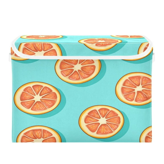 WOBOGO Halved Orange Pattern Large Collapsible Storage Box Flip Lid Fabric Decorative Organizer Container Basket with Handles 16.512.611.8in