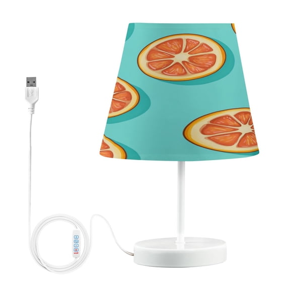 WOBOGO Halved Orange Pattern Table Lamps Bedroom 3-Speed Dimmable Farm Style with Fabric Shade for Reading and Home Office