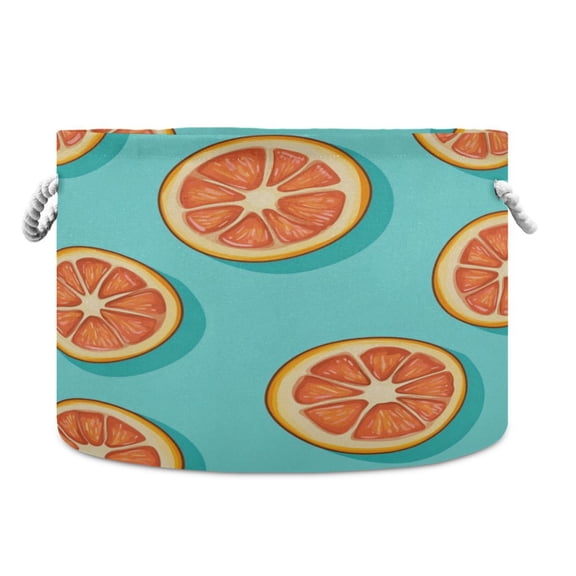 WOBOGO Halved Orange Pattern Toy Storage Basket 2014in Canvas Laundry Hamper for Living Room Kids Room Bathroom Organizer