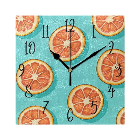 WOBOGO Halved Orange Pattern Wall Clock 7.78 Inch Battery Operated Silent Unit Square Rustic Vintage Style for Home Bedroom Office Black Pointer