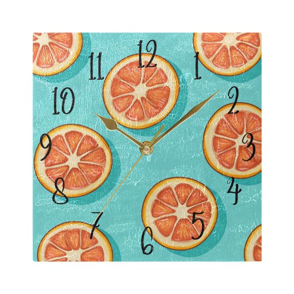 WOBOGO Halved Orange Pattern Wall Clock 7.78 Inch Battery Operated Silent Unit Square Rustic Vintage Style for Home Bedroom Office Gold Pointer